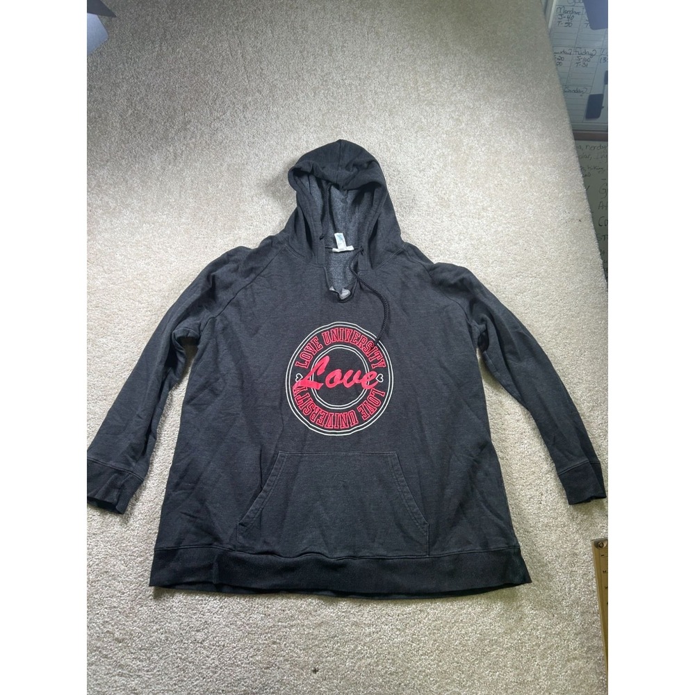 Just Be Size 2X Love University‎ Hoodie Sweatshirt Gray Cotton Blend Warm